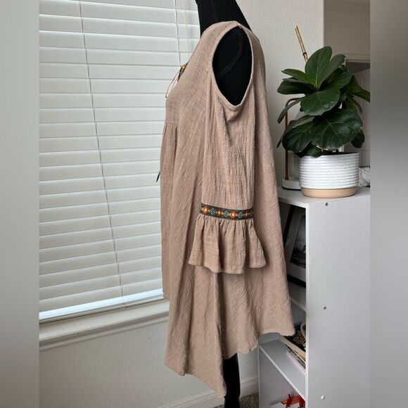 L&B Lucky Blessed Western Boho Tunic Top Sz M? Beige Colorful Embroidered - Picture 3 of 10